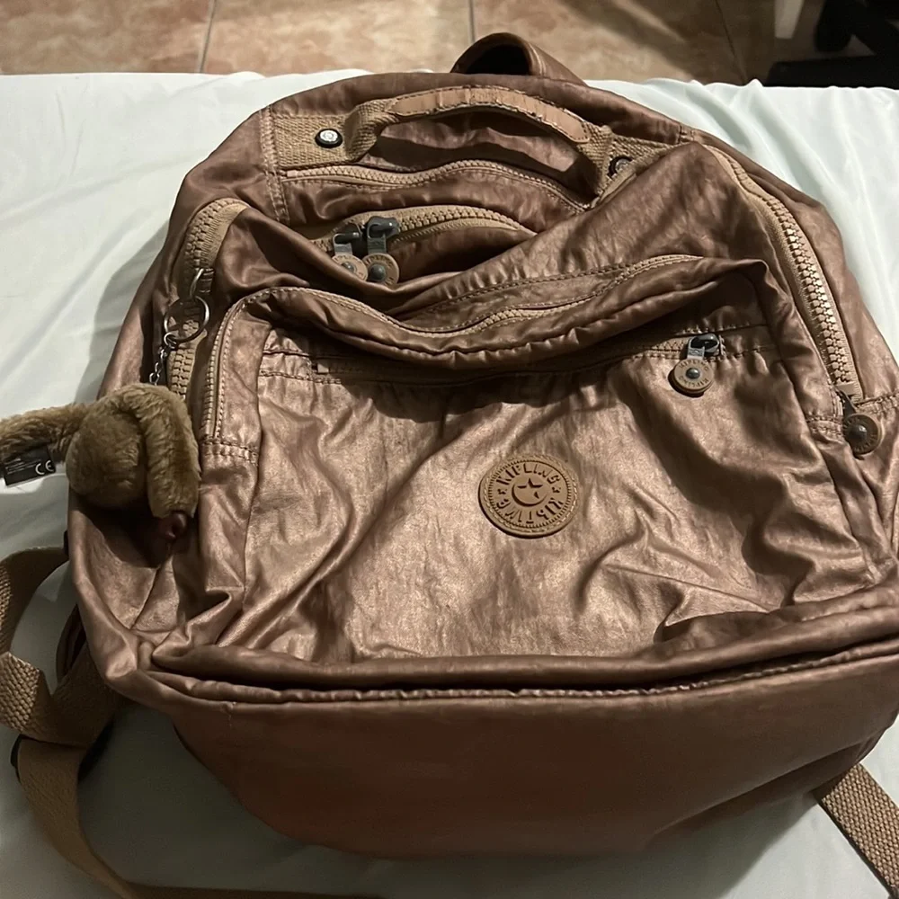 Kipling Gold Backpack + Pencil Bag